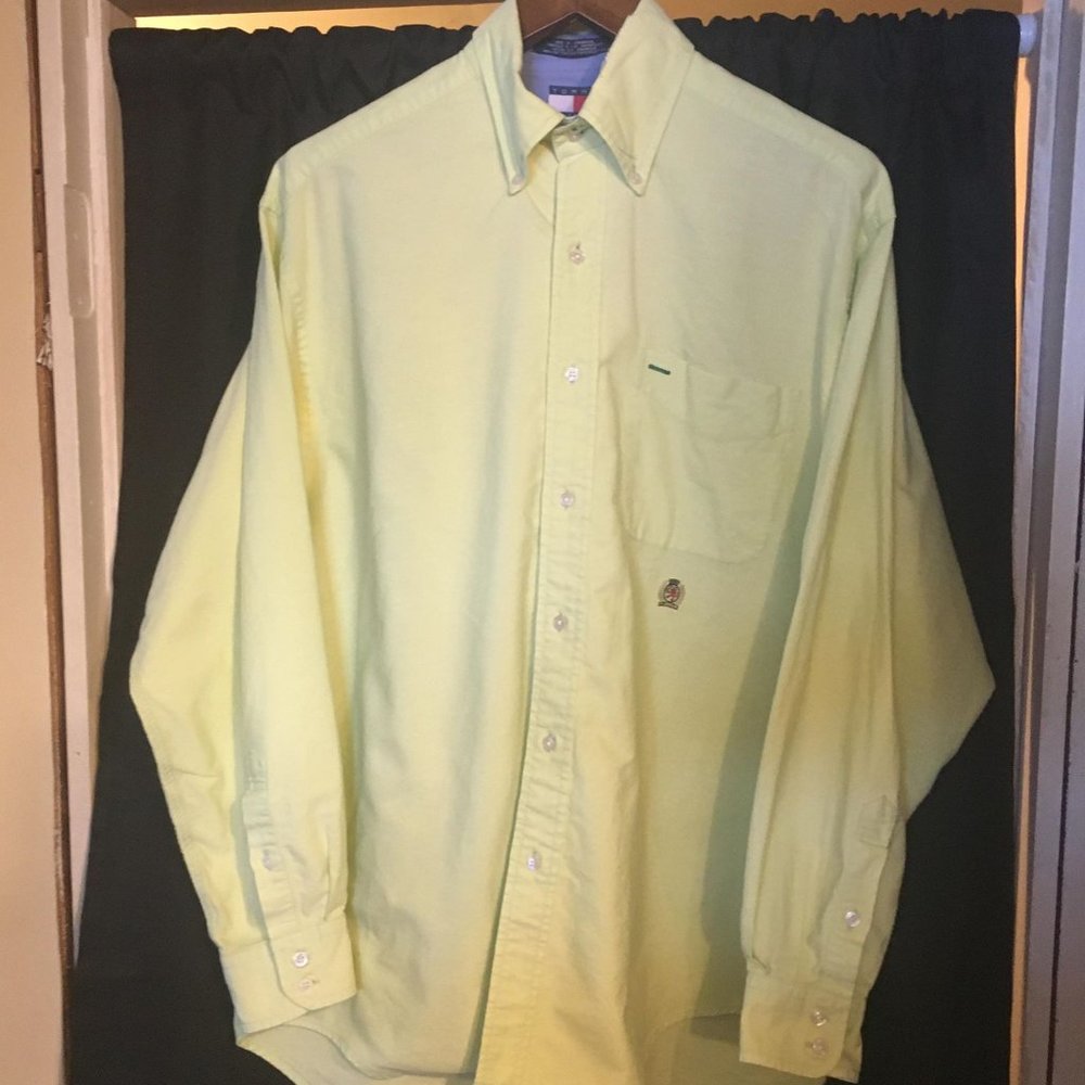 Men's Tommy Hilfigure Sz Med LS Lime BU Shirt